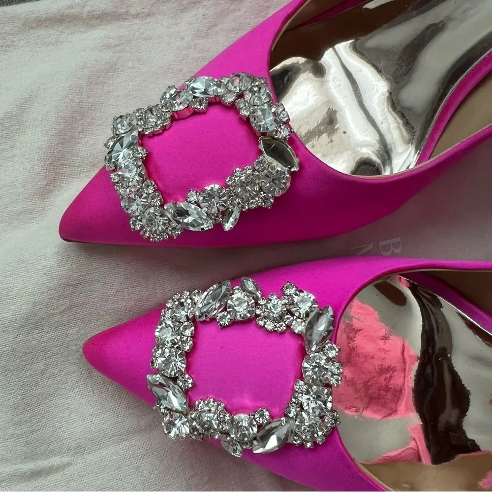 Badgley Mischka Cher Satin Brooch Embellished Pumps Pink, New, Size 7.5 - Picture 13 of 16